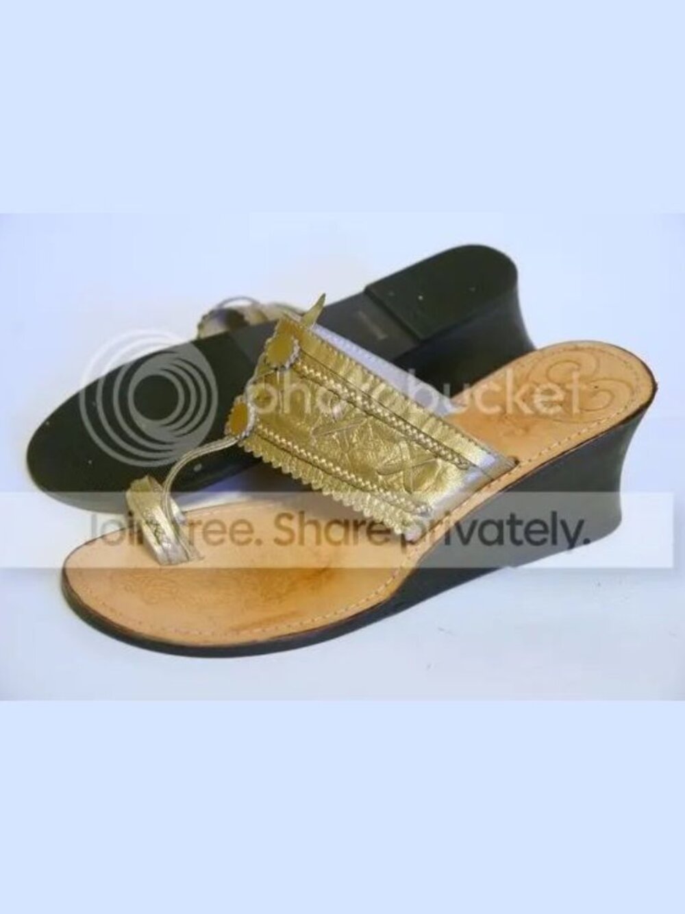GLAM LUXE WEDGE WOMEN'S THONG BRASS LEATHER SANDALS US 9